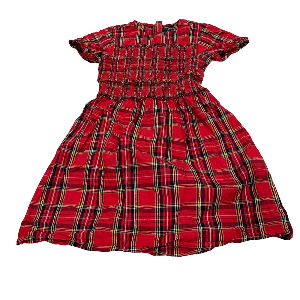 Crewcuts Girls Red Tartan Plaid Smocked Dress Metallic Gold Size 10 Holiday‎